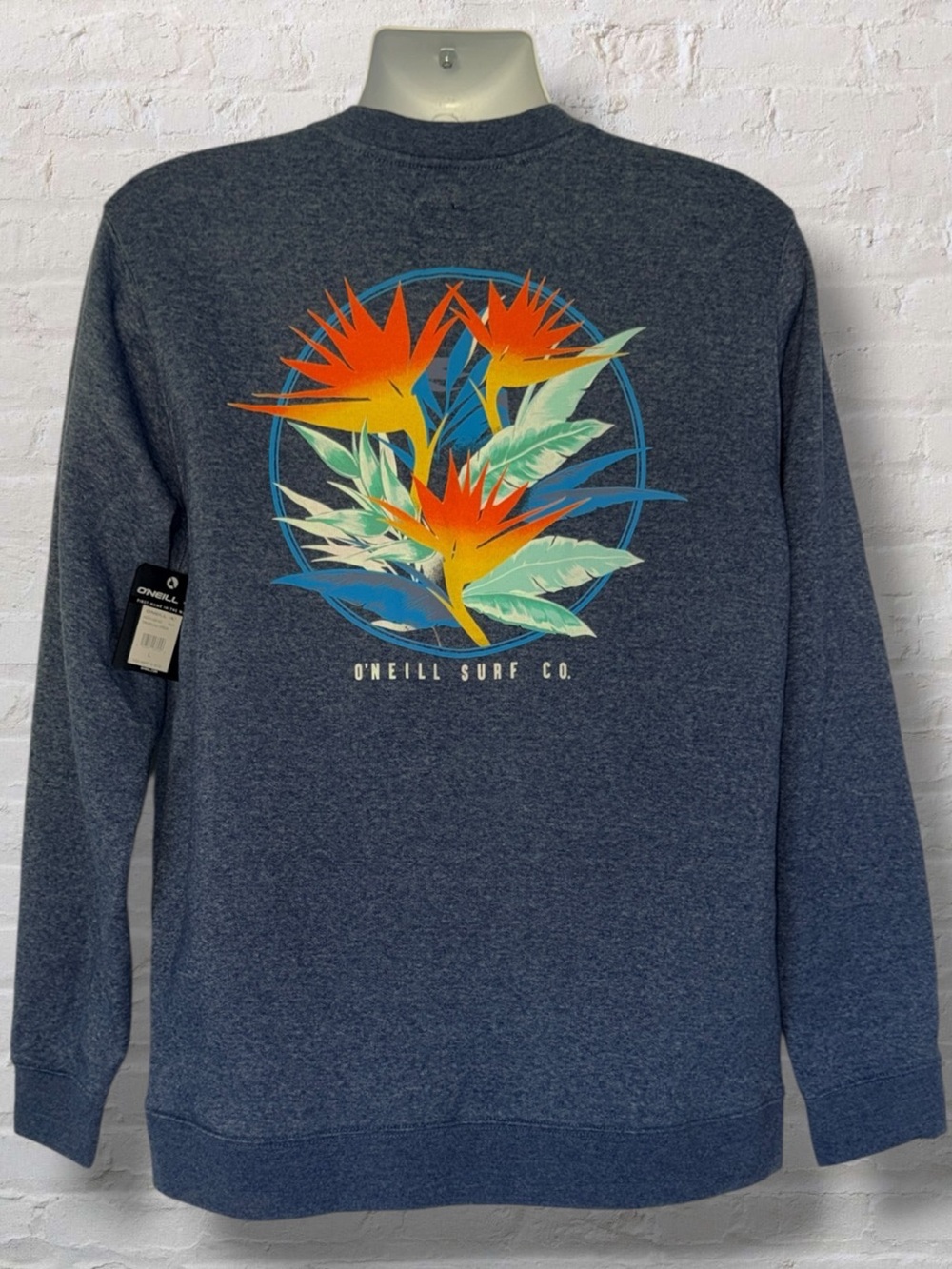 O’Neill Tropicali Crew Sweatshirt Men’s Large Navy Heather Bird of Paradise NWT